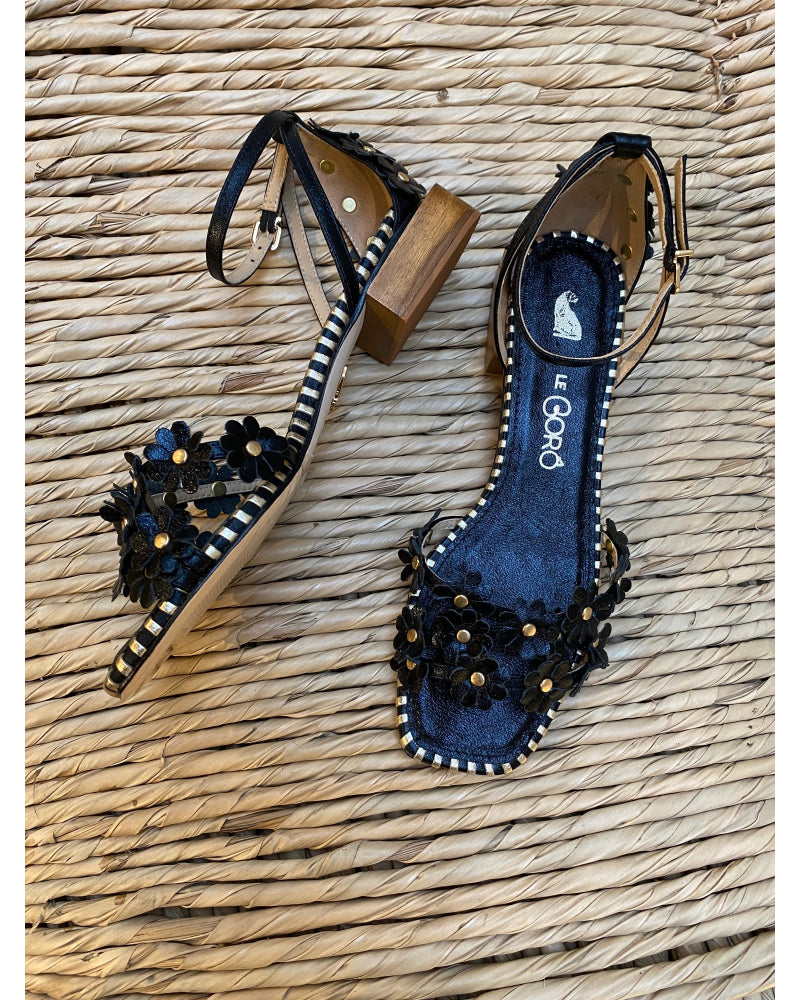 Daisy Leather Sandal - Black