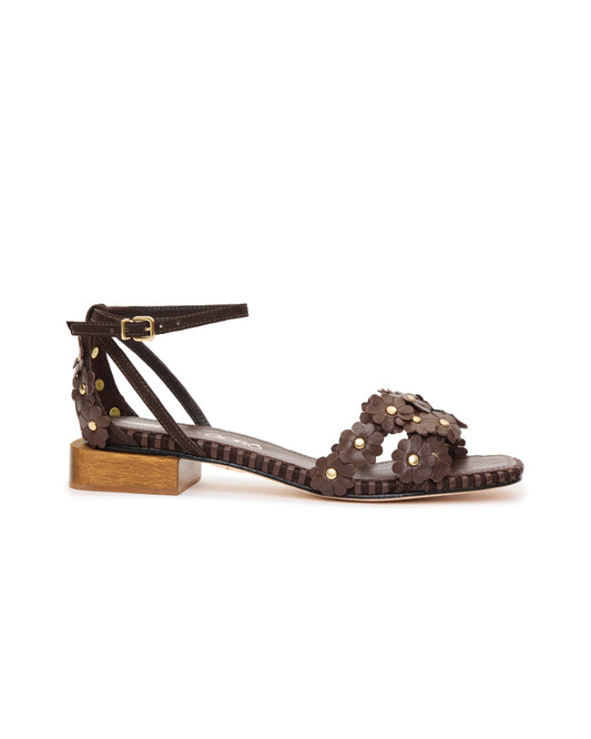 Daisy Leather Flat Sandals - Brown