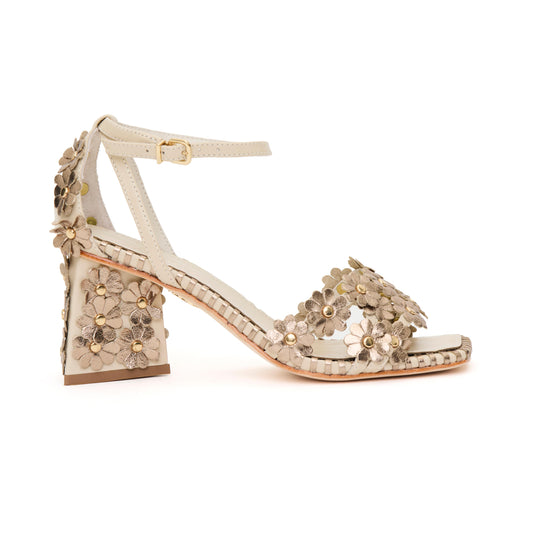 Daisy Leather Heels - Gold