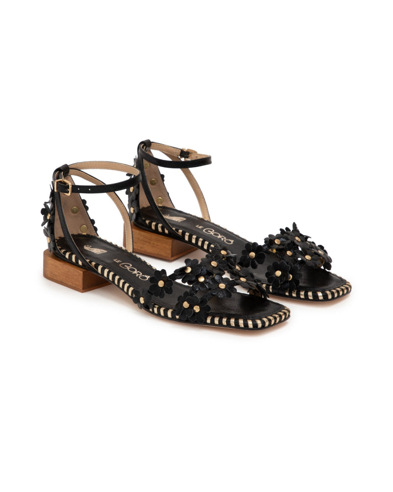 Daisy Leather Sandal - Black
