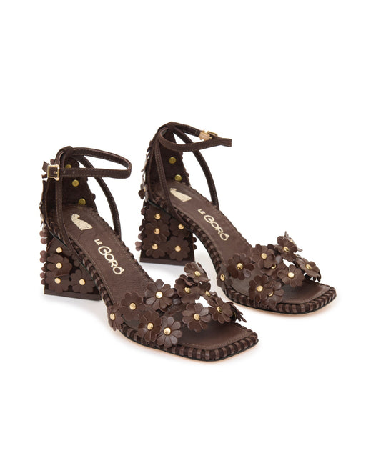Daisy Leather Heels - Brown