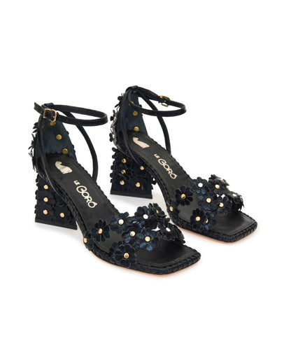 Daisy Leather Heels - Black