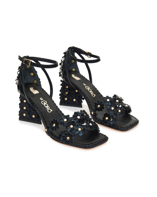 Daisy Leather Heels - Black