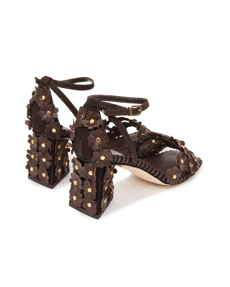 Daisy Leather Heels - Brown